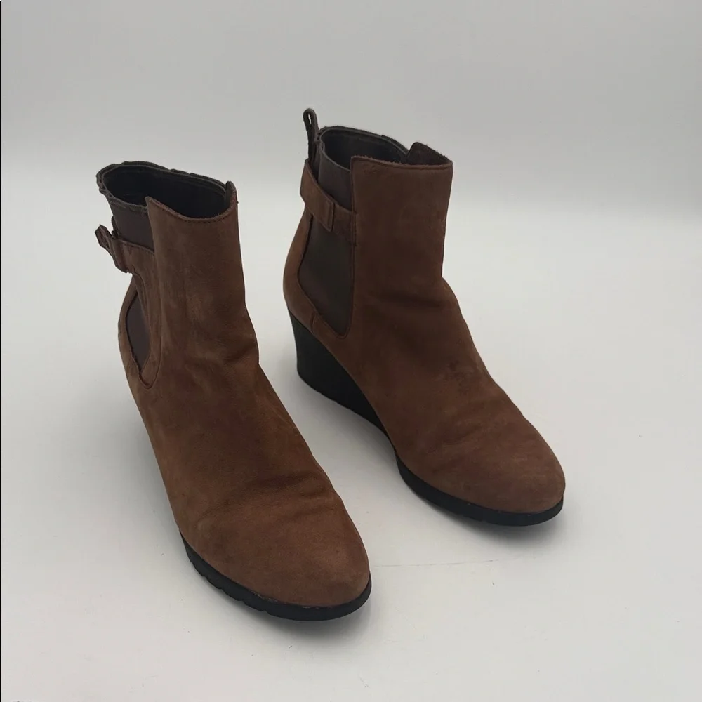 Ugg Brown Suede Ankle Boots wedge women 10 pull on winter casual office Y2K